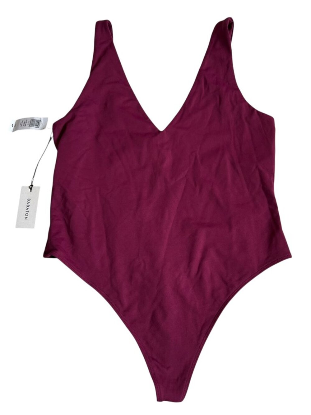Babaton bodysuit Contour V-neck XL sleeveless Grapevine purple-maroon plunging